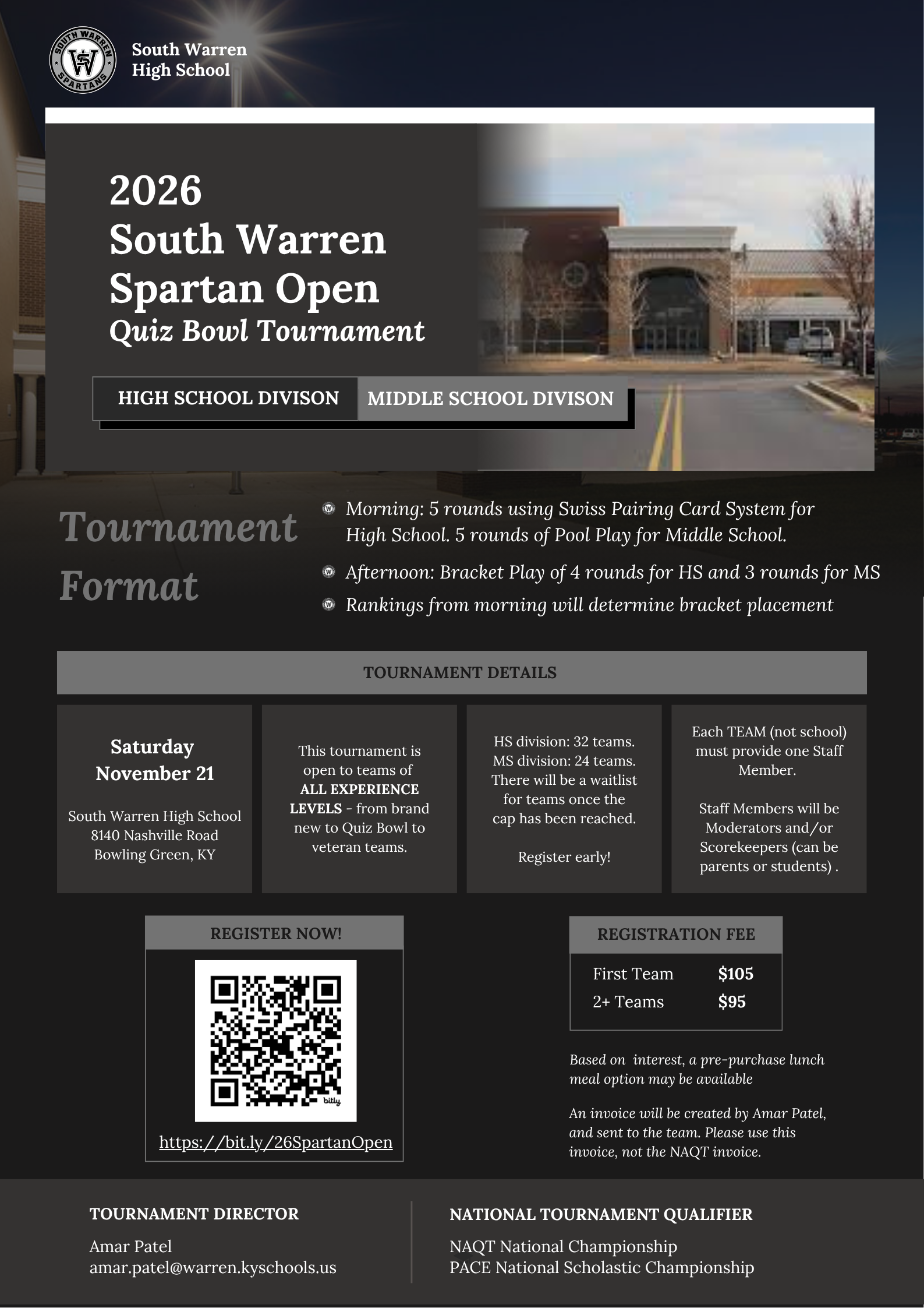 2026 Spartan Open Quiz Bowl Tournament Flyer